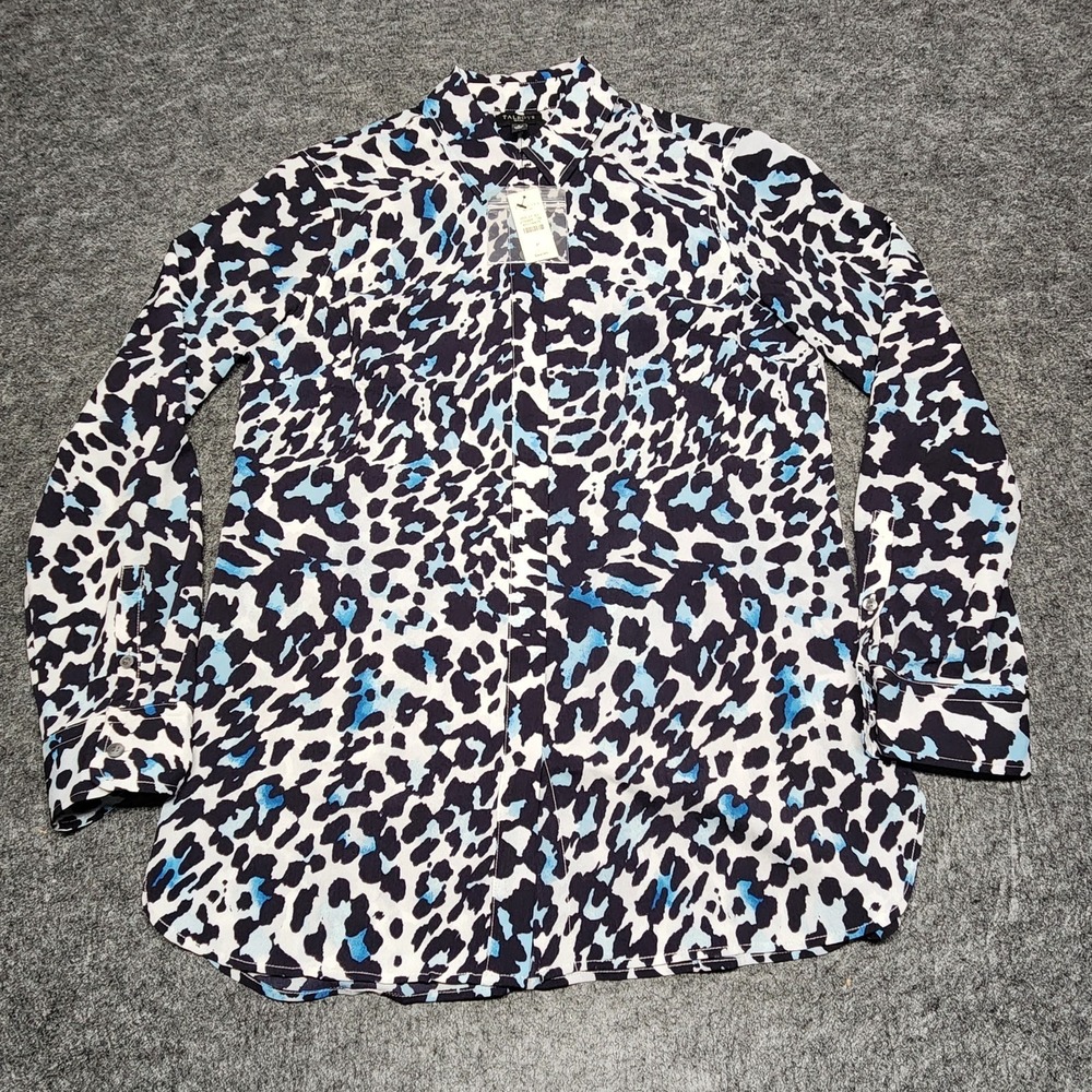 Talbots Petite Animal Print Hidden Buttons Roll Tab Sleeves Shirt Blouse PP NWT